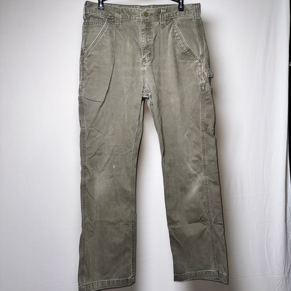 Carhartt B324 DFE Mens Relaxed Fit Carpenter Pants Green Khaki 32x30 Workwear
